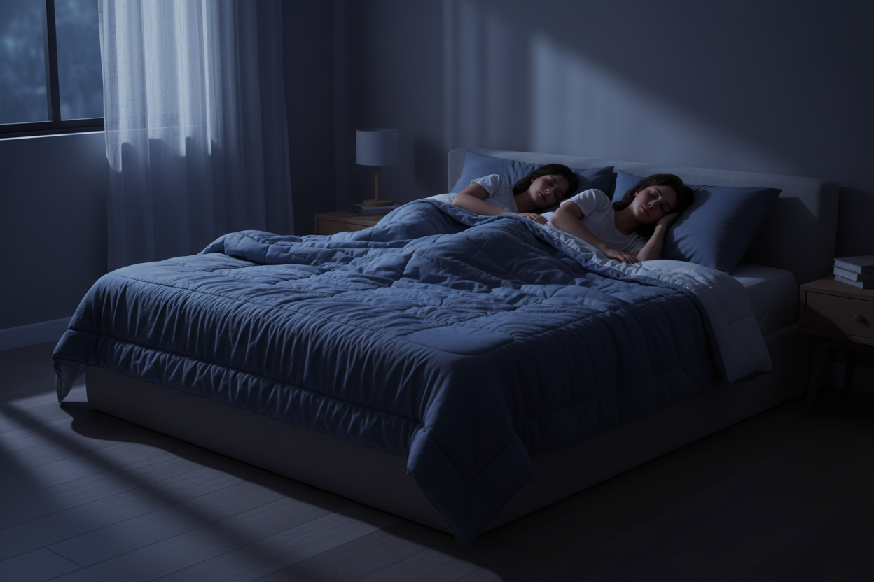 je veux une image de deux personne qui dorme apaiser je veux une ambiance nuit et sombre